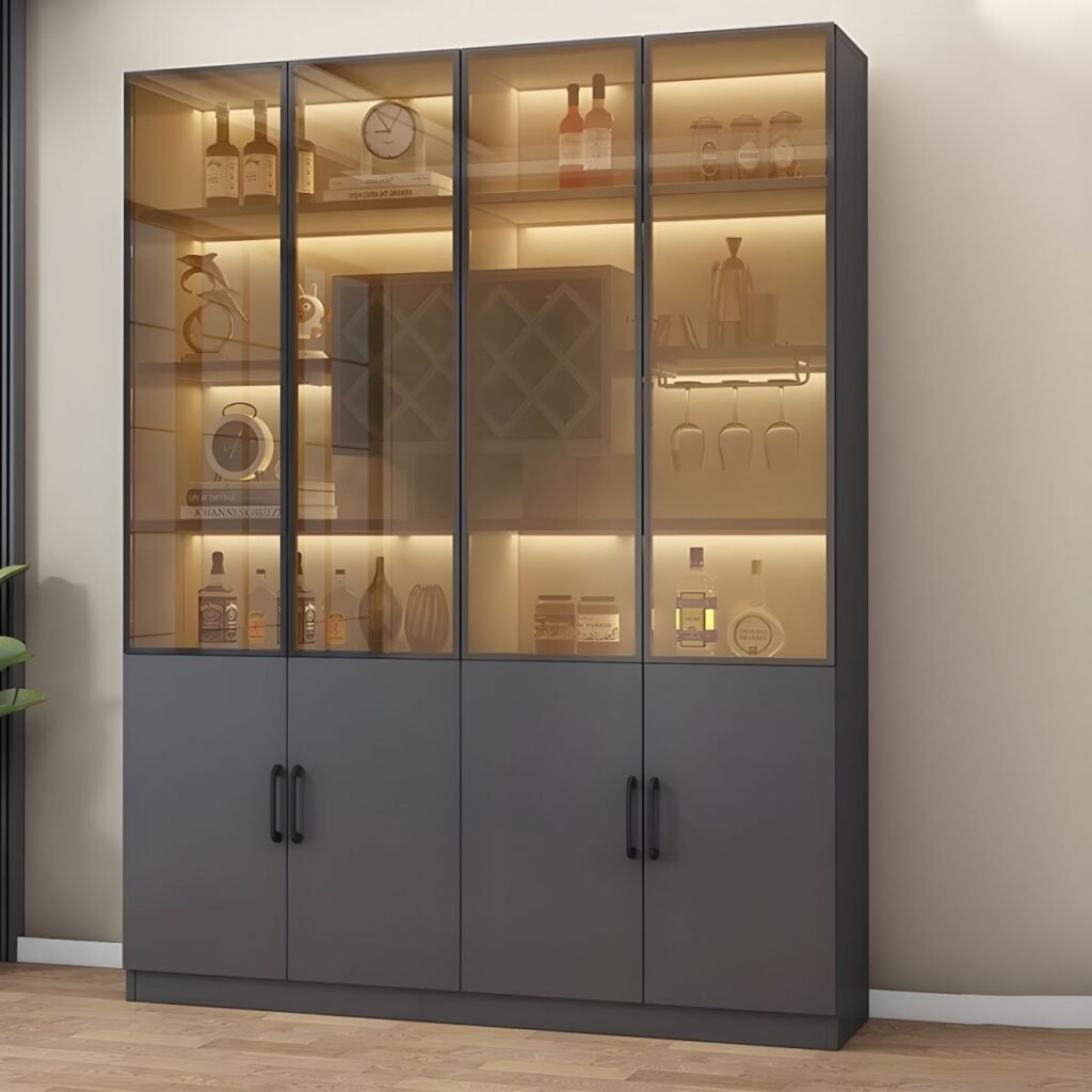 1200x12002 80 Elegant Professional Beverage Curator Station with 16-Grid Rack and 79" High Integrated LED Showcase for Modern Estates