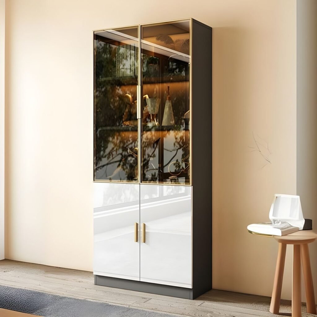 1200x12002 91 Exquisite Modern Bi-Color Glass Showcase with 94.5-Inch Grand Architectural Frame and Sophisticated Soft-Close Hinges