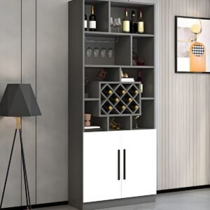 Exquisite Two-Tone Open-Shelf Sommelier Cellar with 79″ High Modular Grids and Sustainable E0 Boarding for Grand Home Bars