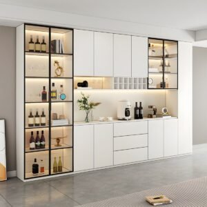 Modern Home Bar Sideboard Wine Cabinet Living Room Furniture Wine Cabinet with Wine Racks for Dining Room