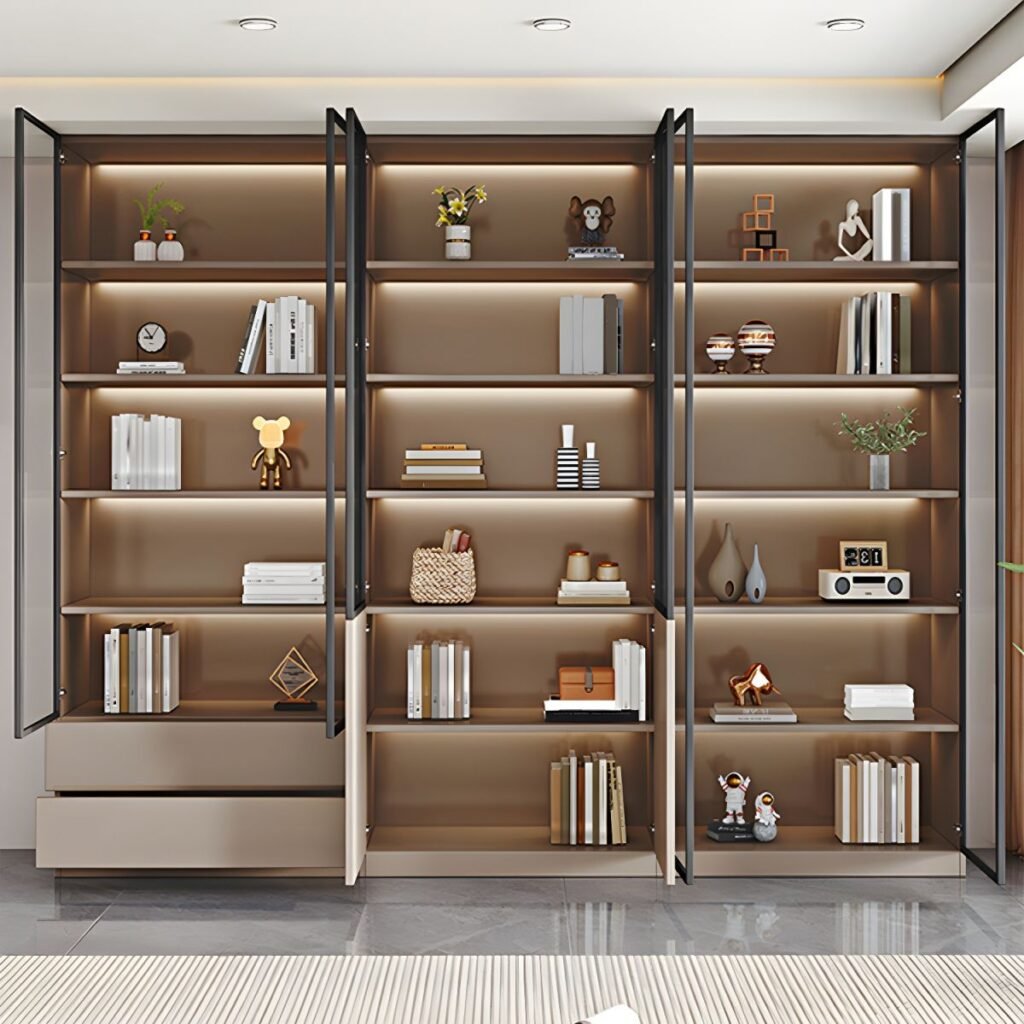 1200x12003 51 Amazing Bookcase for Modern Living Room with 6 Glass Doors