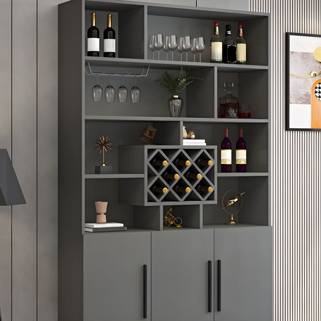 1200x12003 74 Exquisite Two-Tone Open-Shelf Sommelier Cellar with 79" High Modular Grids and Sustainable E0 Boarding for Grand Home Bars