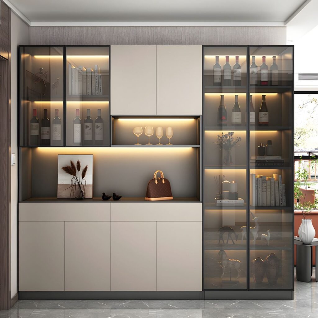 1200x12003 86 Handleless Glass Display Showcase with Seamless Rebound Doors and 79" Elegant Minimalist 7-Style Customization