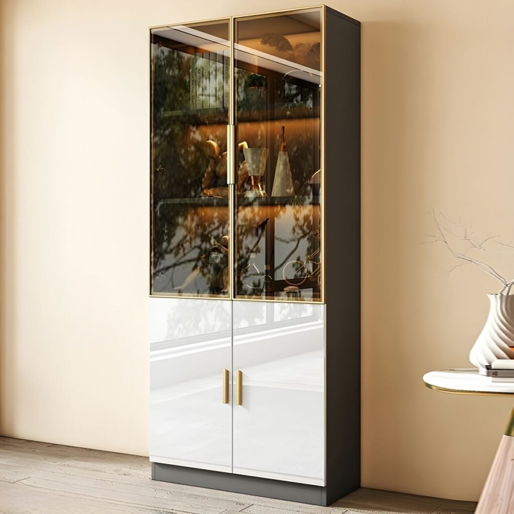 1200x12003 88 Exquisite Modern Bi-Color Glass Showcase with 94.5-Inch Grand Architectural Frame and Sophisticated Soft-Close Hinges