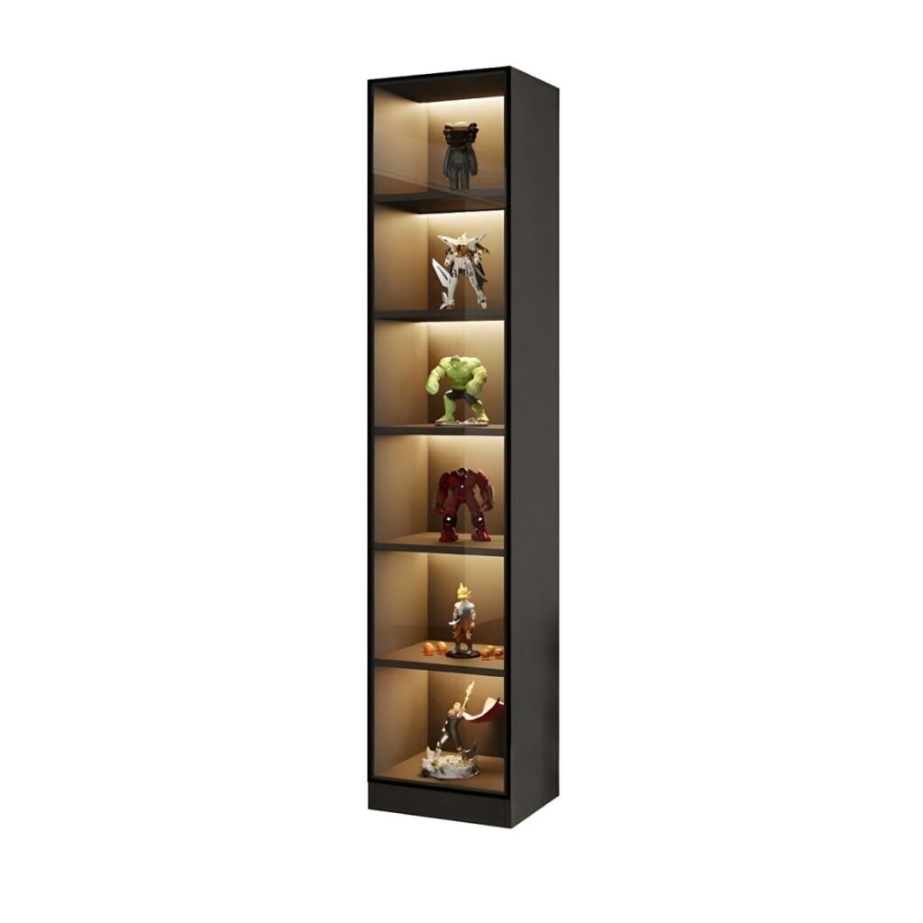 1200x12004 54 Sleek Narrow Action Figure Display Case with 8 Modular Configurations and Vibrant LED Illumination for Collectors