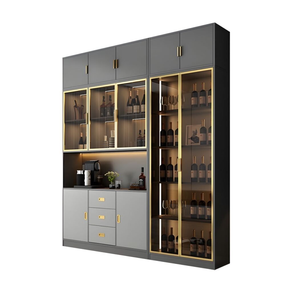 1200x12004 66 Manufactured Wood Display Stand with Repository and Illuminating, 1 Cabinet/2 Cabinets& 5 Shelves/6 Shelves, Glazed Door