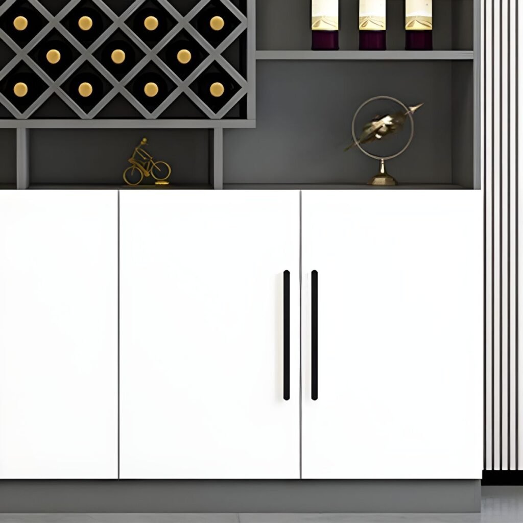 1200x12004 68 Elegant Half-Open Wine Showcase with 16-Grid Rack and 79" High Solid Door Storage for Sophisticated Home Bars