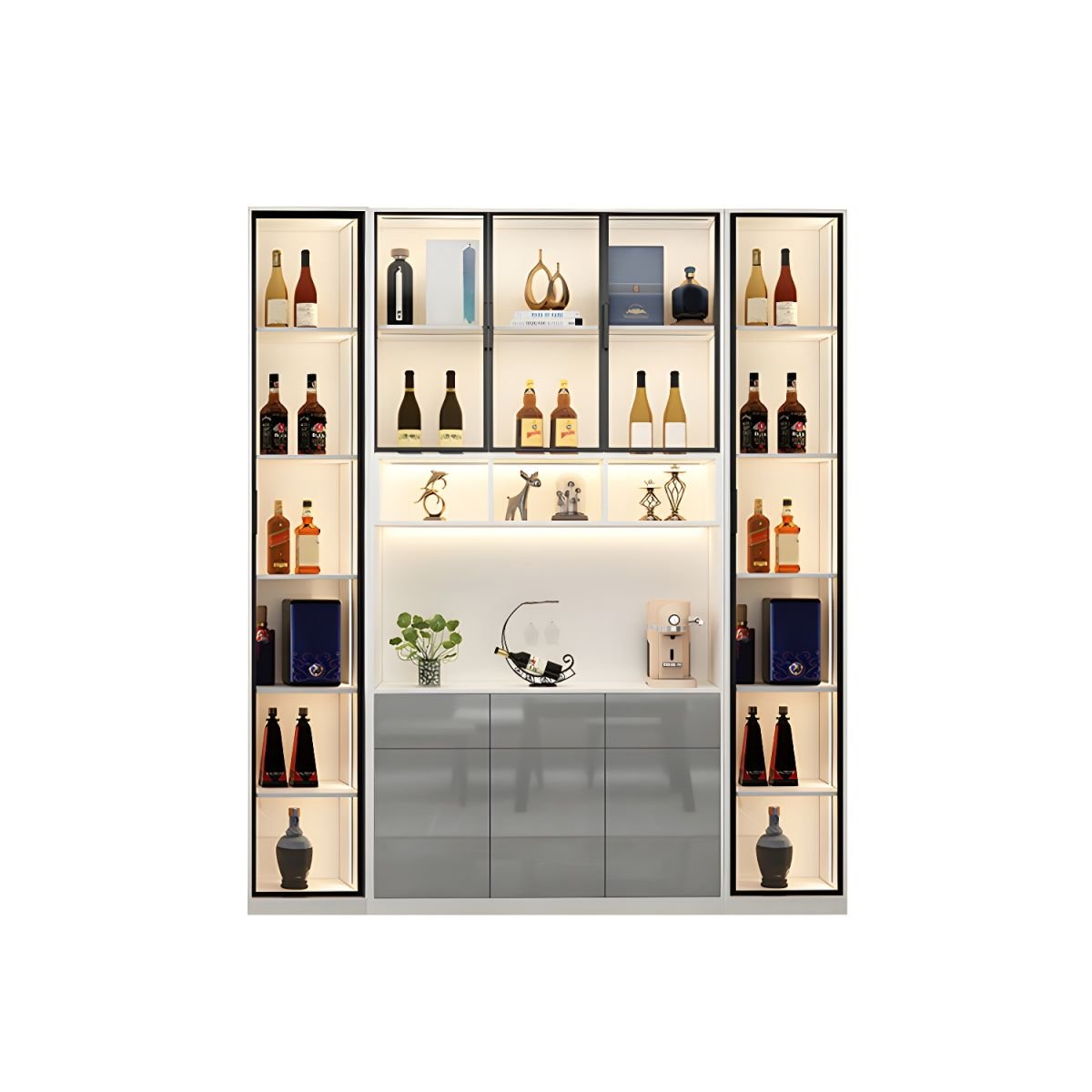 Art Deco Standard Accent Cabinet with 4 Cabinets, 6 Shelves, Glass-panel Door, and Lighting System - Image 6