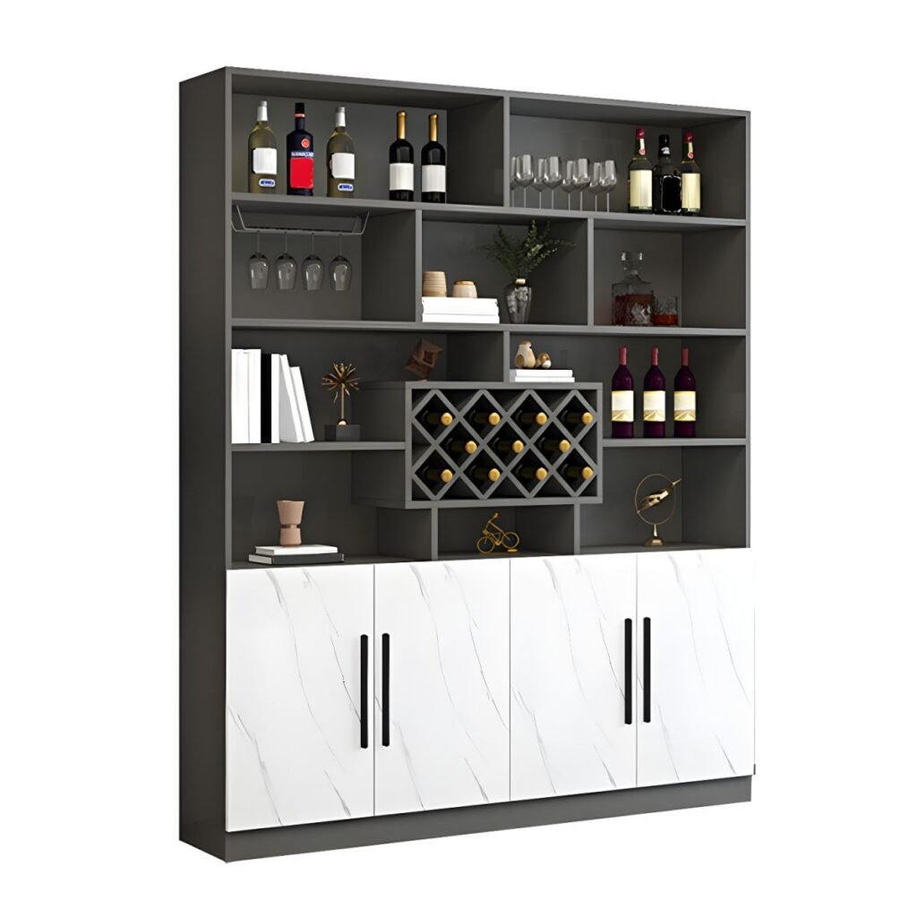 1200x12004 72 Exquisite Two-Tone Open-Shelf Sommelier Cellar with 79" High Modular Grids and Sustainable E0 Boarding for Grand Home Bars
