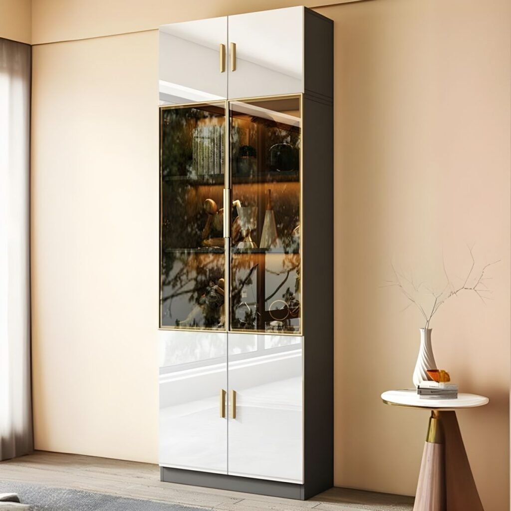 1200x12004 85 Exquisite Modern Bi-Color Glass Showcase with 94.5-Inch Grand Architectural Frame and Sophisticated Soft-Close Hinges