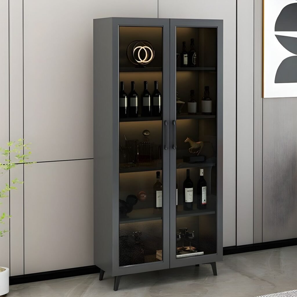 1200x12005 68 Modern Wood Display Stand with Glass Doors, 5 Removeable Shelves, Cabinet Included -Full Assembly Needed