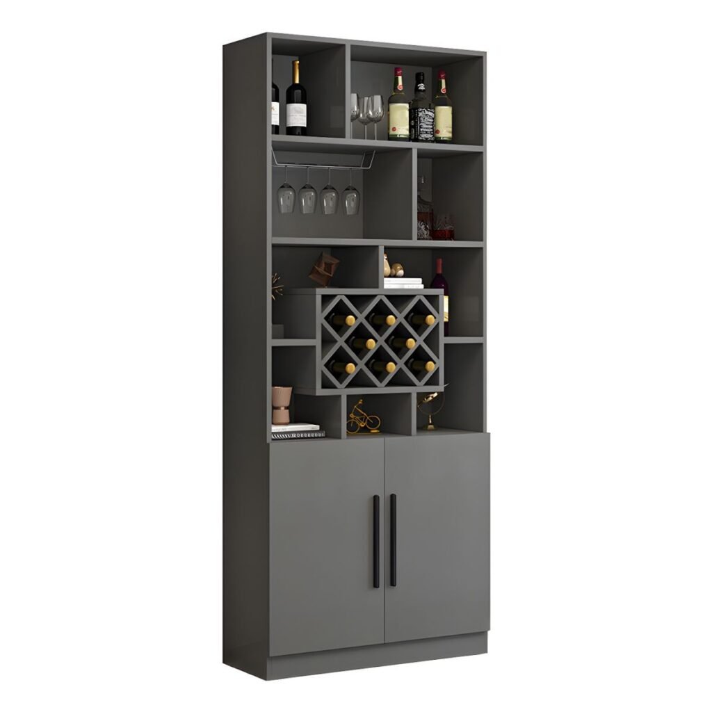1200x12005 76 Elegant Half-Open Wine Showcase with 16-Grid Rack and 79" High Solid Door Storage for Sophisticated Home Bars