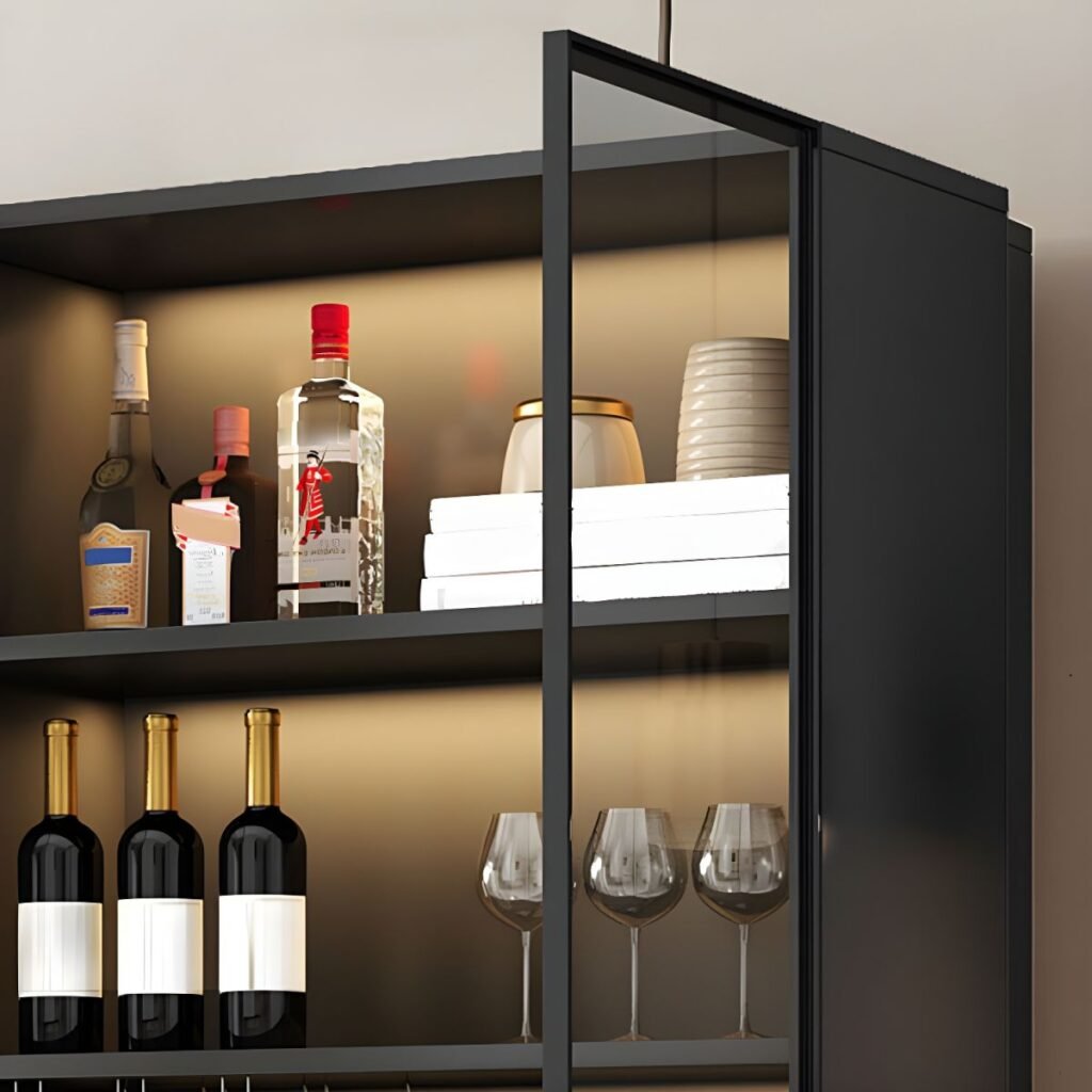 1200x12005 79 Enclosed Full Overlay Free standing Accent Cabinet in Wood with Cabinet Boxes, Glass Doors and 4/6 Shelves in a Trendy Style