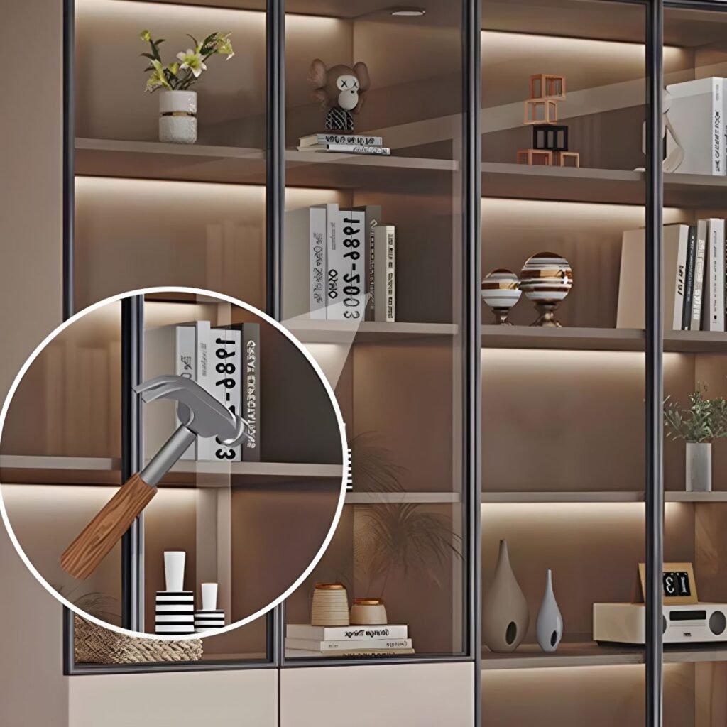 1200x12006 63 Amazing Bookcase for Modern Living Room with 6 Glass Doors