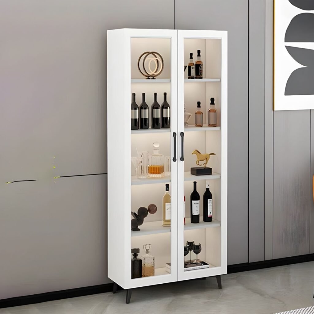 1200x12006 76 Modern Wood Display Stand with Glass Doors, 5 Removeable Shelves, Cabinet Included -Full Assembly Needed