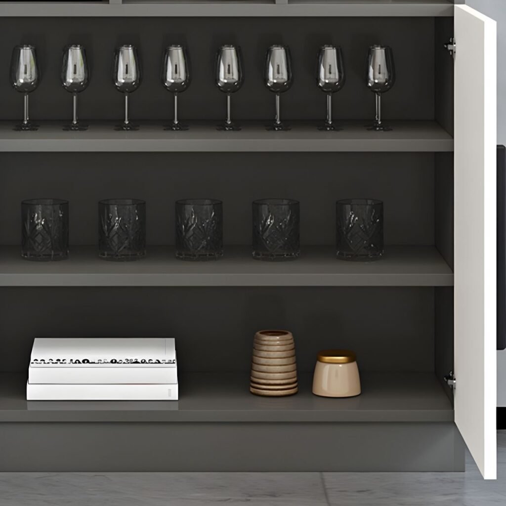 1200x12006 84 Elegant Half-Open Wine Showcase with 16-Grid Rack and 79" High Solid Door Storage for Sophisticated Home Bars
