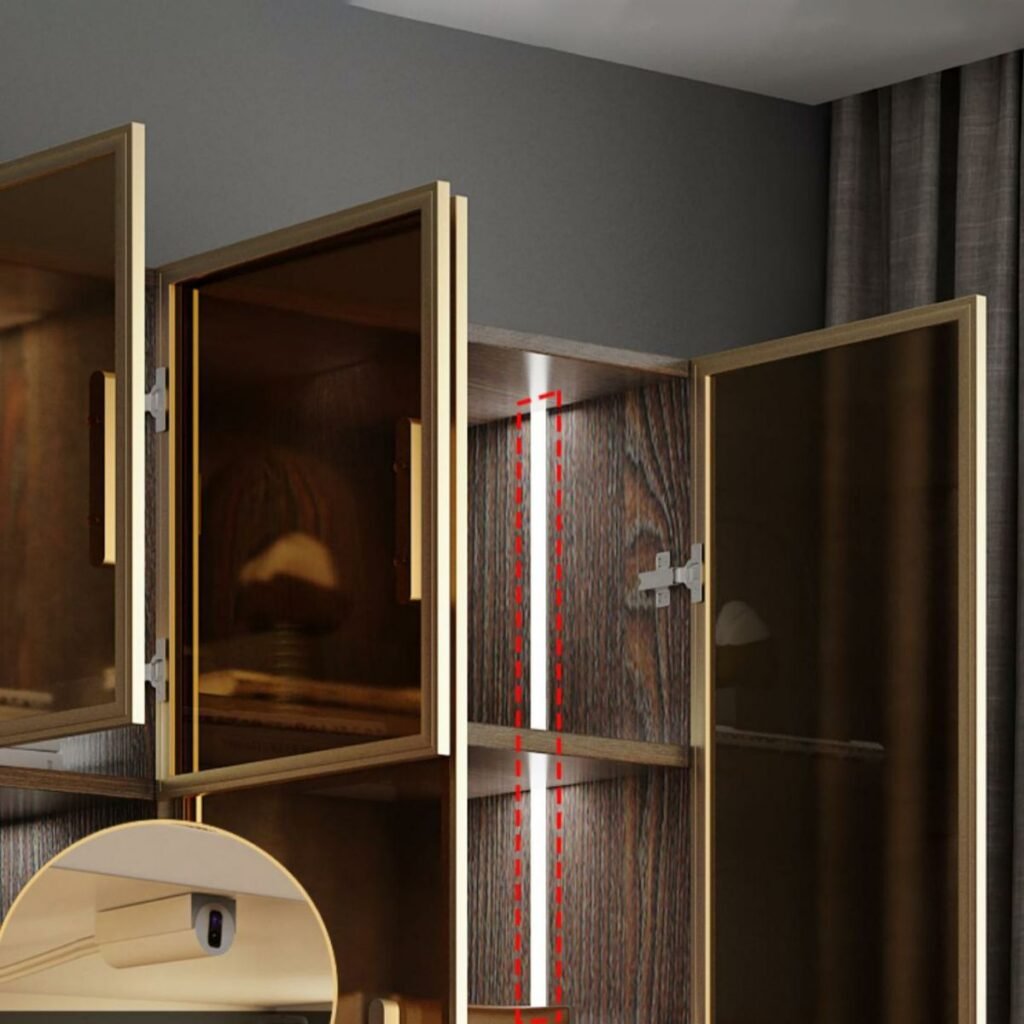 1200x12006 94 Exquisite Gold-Trimmed Art Deco Wine Showcase with Central Open Exhibition Area and 79" High Mid-Century Wood Grain Body
