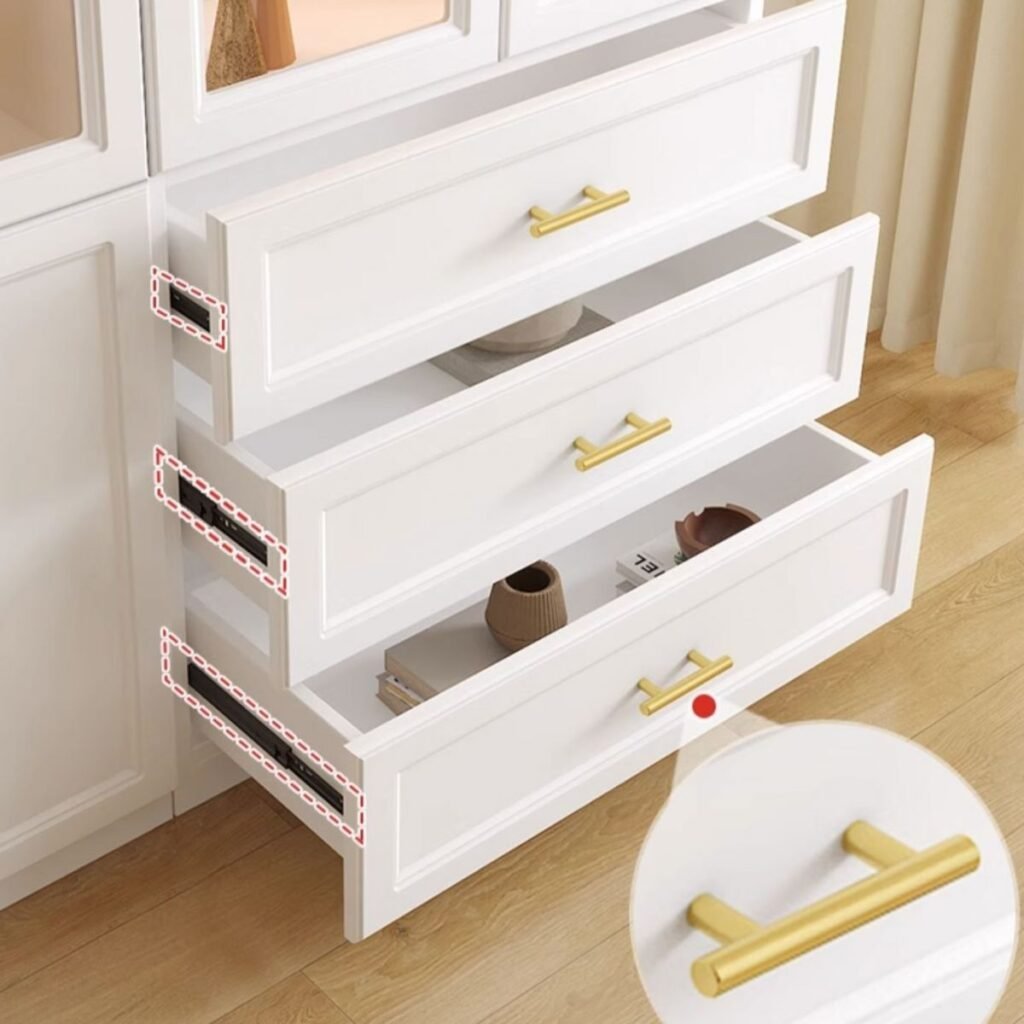 1200x12007 74 Embedded 1/6 Doors Wooden Modern Design 3 Drawers Storage Library Bookcase Living Room Cabinet With Lights Bookshelf