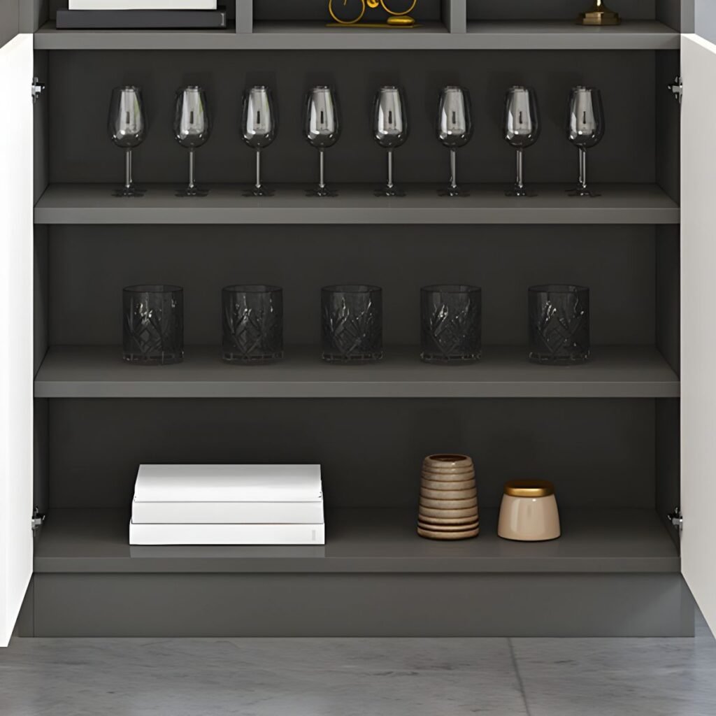 1200x12007 91 Exquisite Two-Tone Open-Shelf Sommelier Cellar with 79" High Modular Grids and Sustainable E0 Boarding for Grand Home Bars