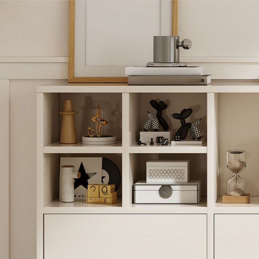 1200x12008 77 Modern White Buffet Sideboard with Drawers & Open Cubbies