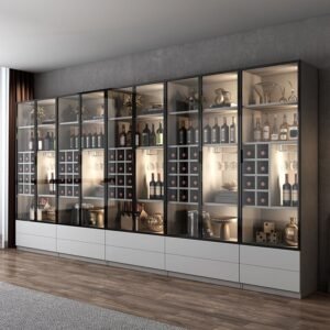 Sophisticated Dual-Tone Wine Cellar Cabinet with Integrated Wine Racks and 5 Expandable Modular Styles for Grand Displays