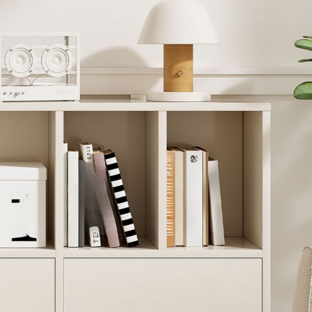 1200x12009 84 Modern White Buffet Sideboard with Drawers & Open Cubbies