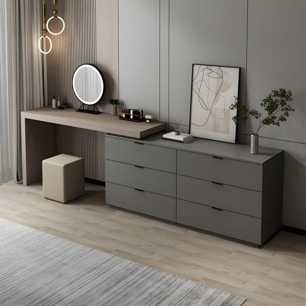 1200x1200 102 Grey Simple Lumber Large Vanity Set with 6 Drawers, No Suspension, and Table top Storage