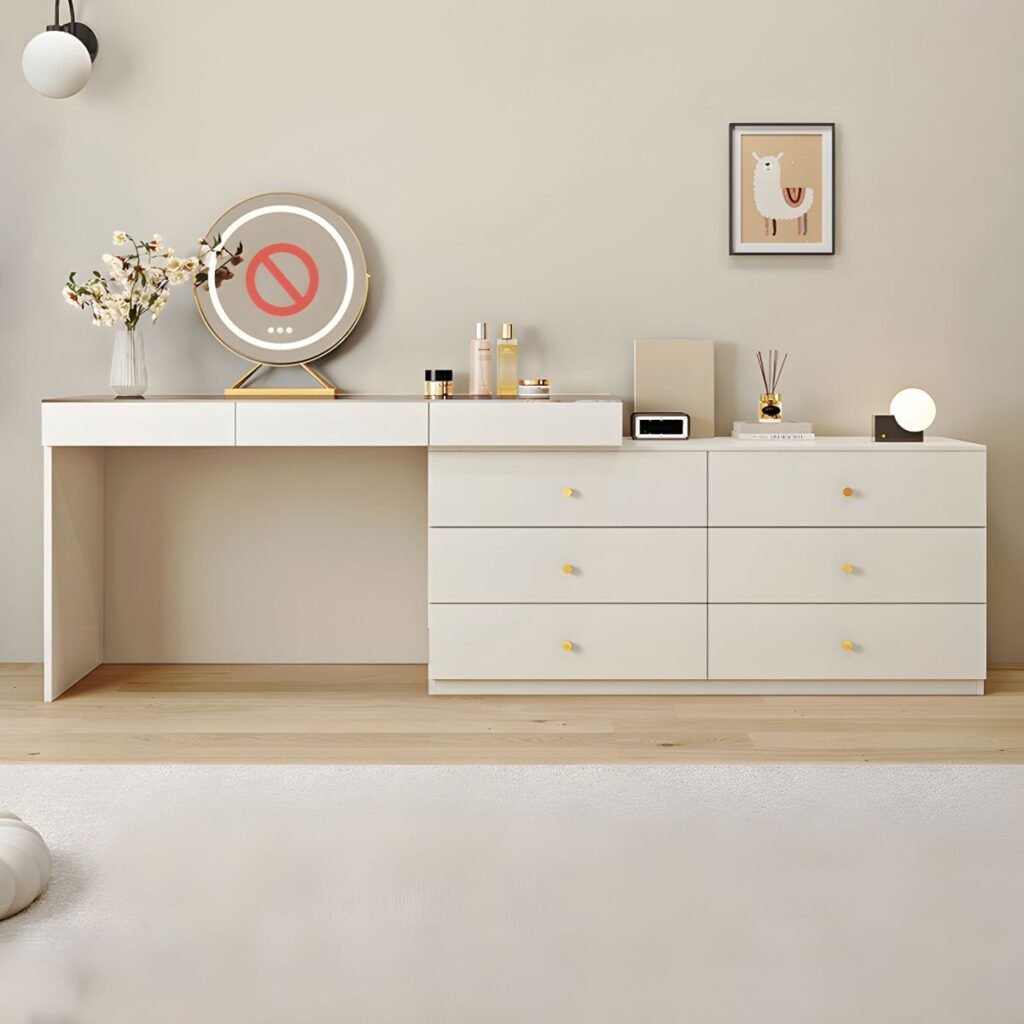 1200x1200 106 Glass Top Vanity with Drawers | Elegant White 140cm Desk