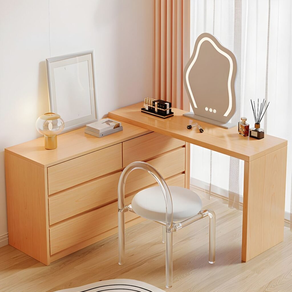 1200x1200 108 Wood Grain Makeup Vanity | Natural 120cm 6 Drawer Desk