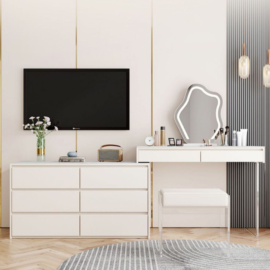 1200x1200 114 White Wide Drawer Vanity | Peaceful 3-6 Drawer Set