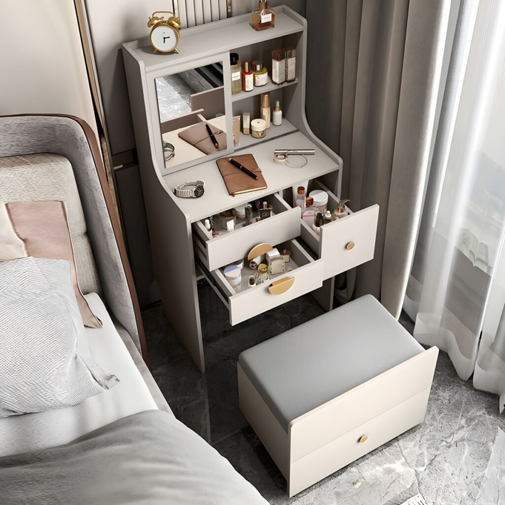1200x1200 119 Chic Grey Vanity Desk | Sleek 120cm Asymmetric Set