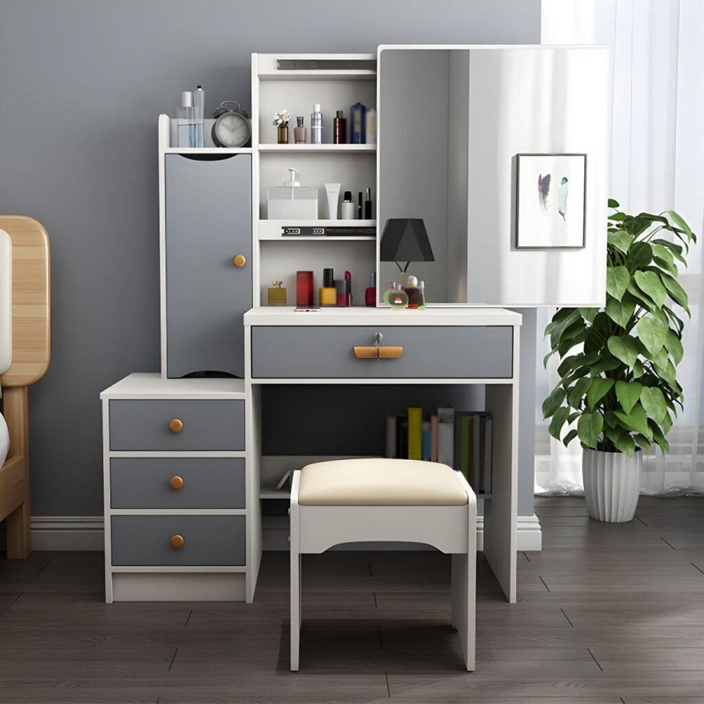 1200x1200 138 Modern Swivel Vanity Desk | Chic 132cm Grey Wood Set