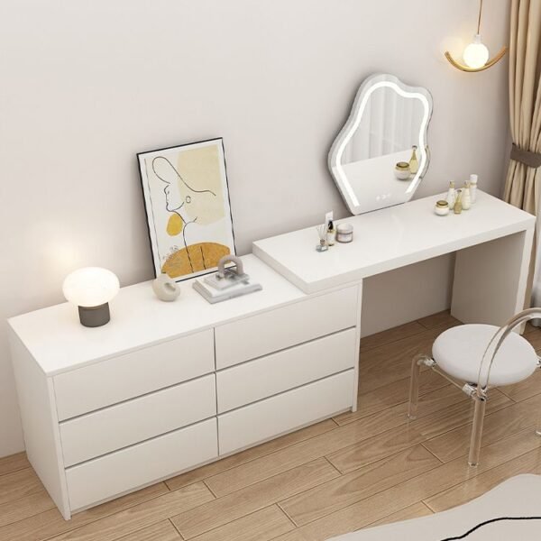 Scalable Wooden Vanity Desk in Brown E0 eco-wood finish.