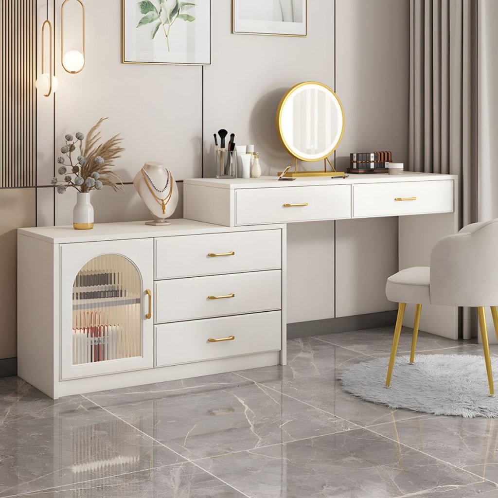 LED Vanity with Fluted Glass in white with 3C tempered glass detail.