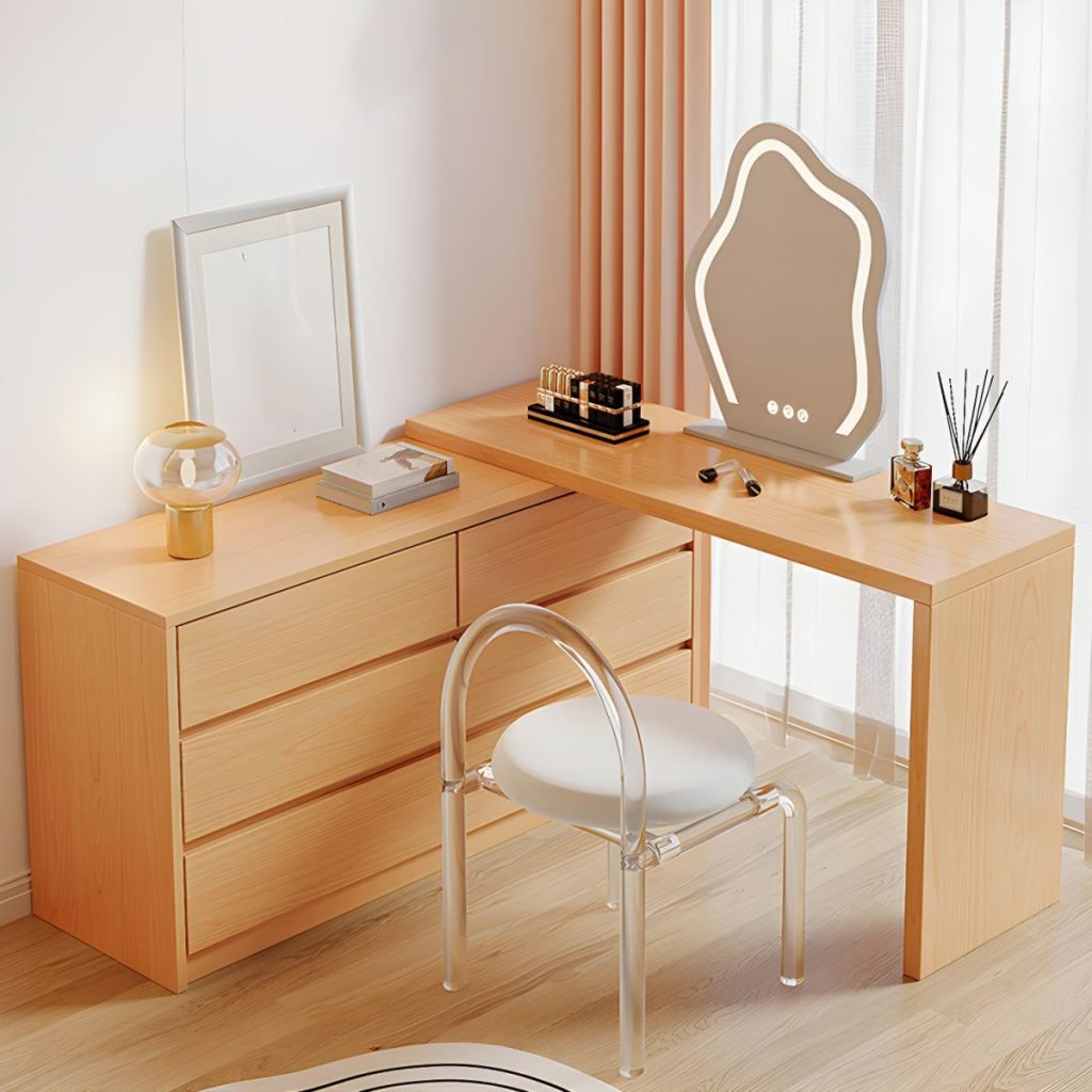 Wood Grain Makeup Vanity in natural oak finish E0 wood.