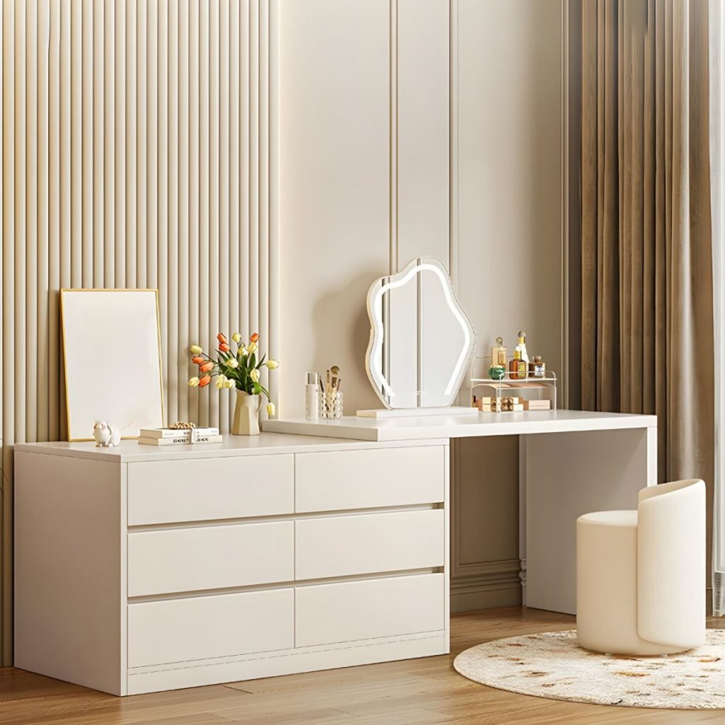 6 Drawer Dresser Vanity in cream white sustainable E0 wood.