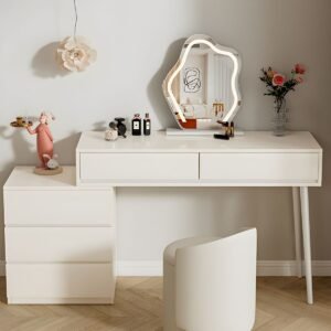 Vanity Set with Lighting, Scalable, 5 Drawers and Push-Pull Features