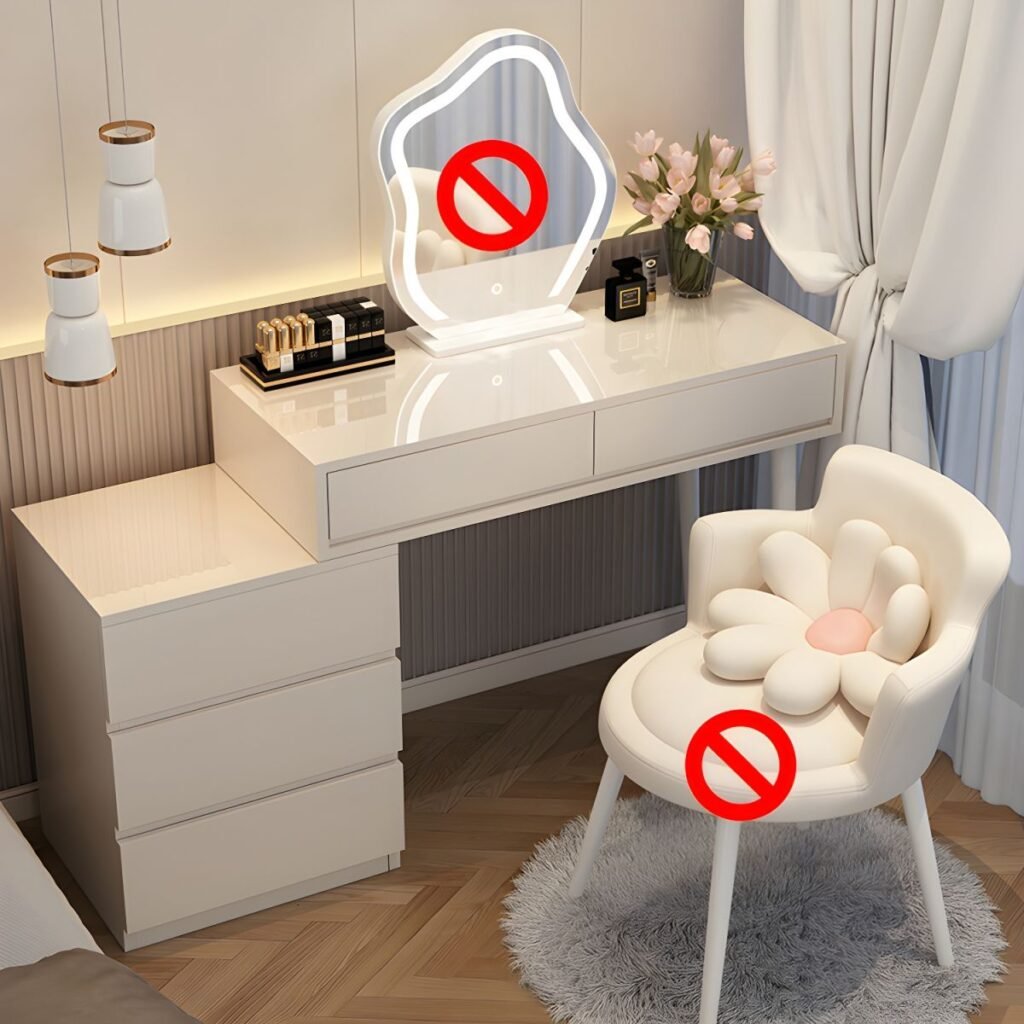 1200x1200 98 Modish Large Vanity Set with Reclaimed Wood Table Top, WhiteChair, and 8 Drawers/5 Drawers
