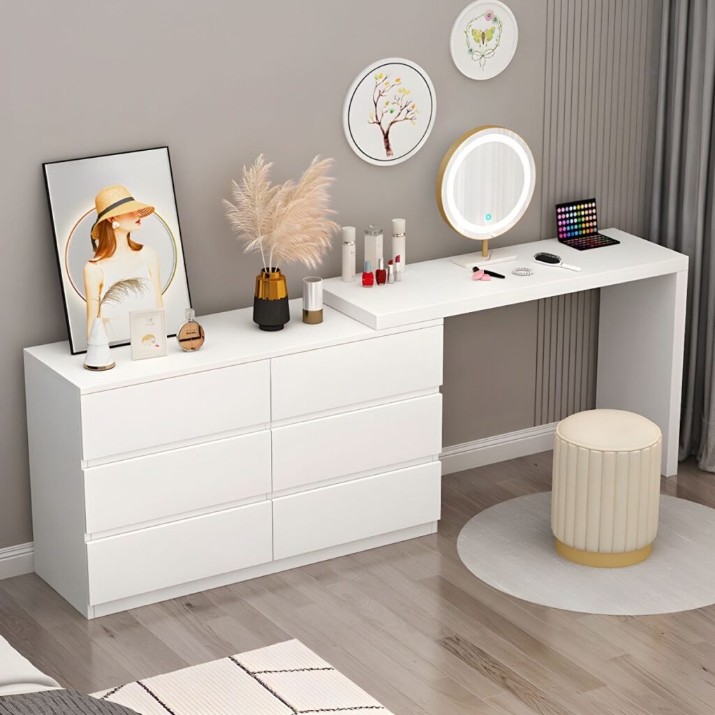 1200x1200 99 Modern Extendable Vanity Set with 6-Drawer Cabinet Combo