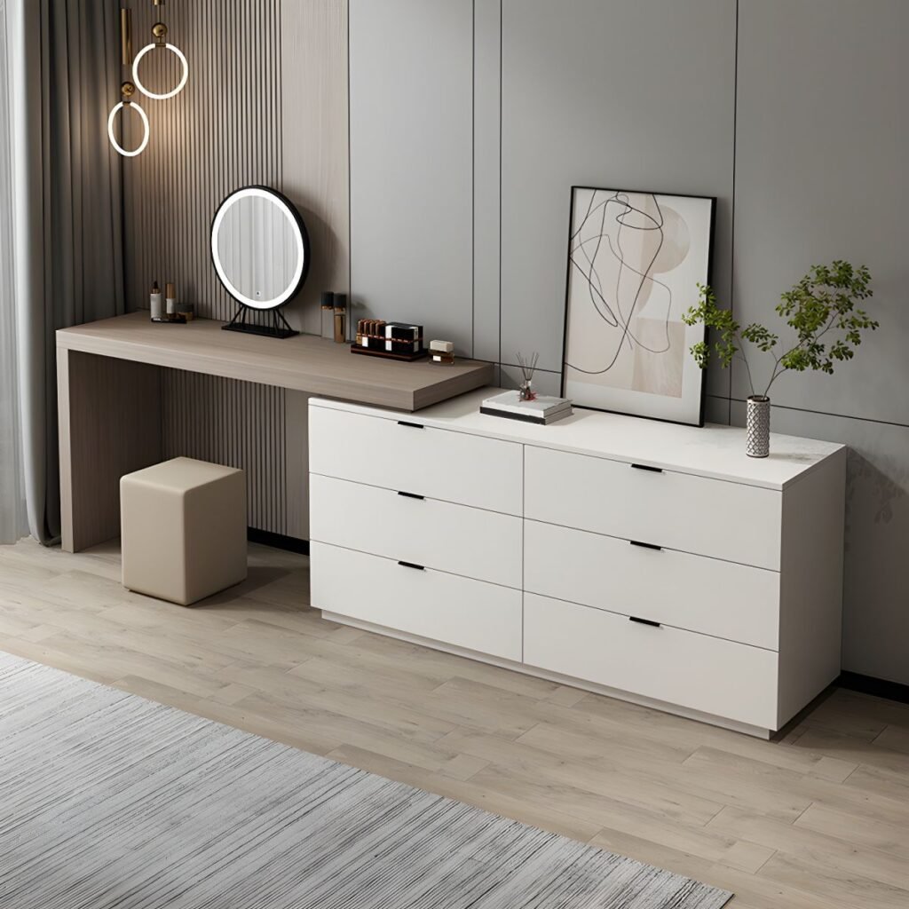1200x12001 104 Grey Simple Lumber Large Vanity Set with 6 Drawers, No Suspension, and Table top Storage