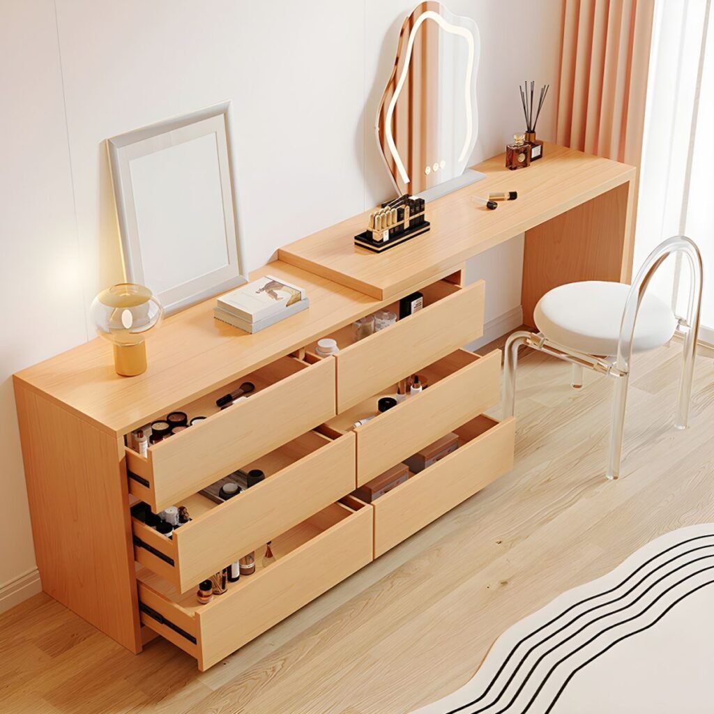 1200x12001 111 Wood Grain Makeup Vanity | Natural 120cm 6 Drawer Desk