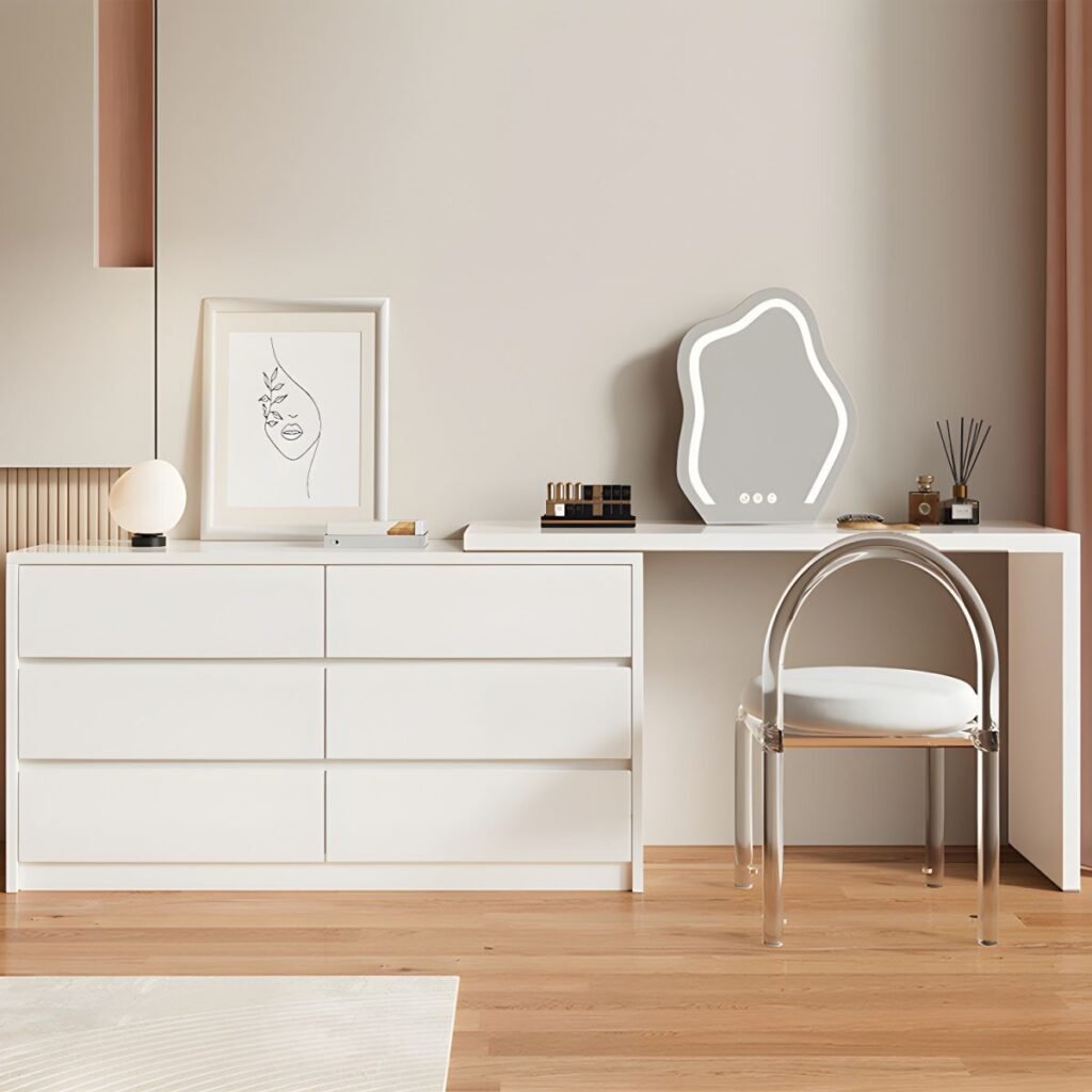 1200x12001 114 White Vanity with Drawers | Pristine 80cm Compact Desk