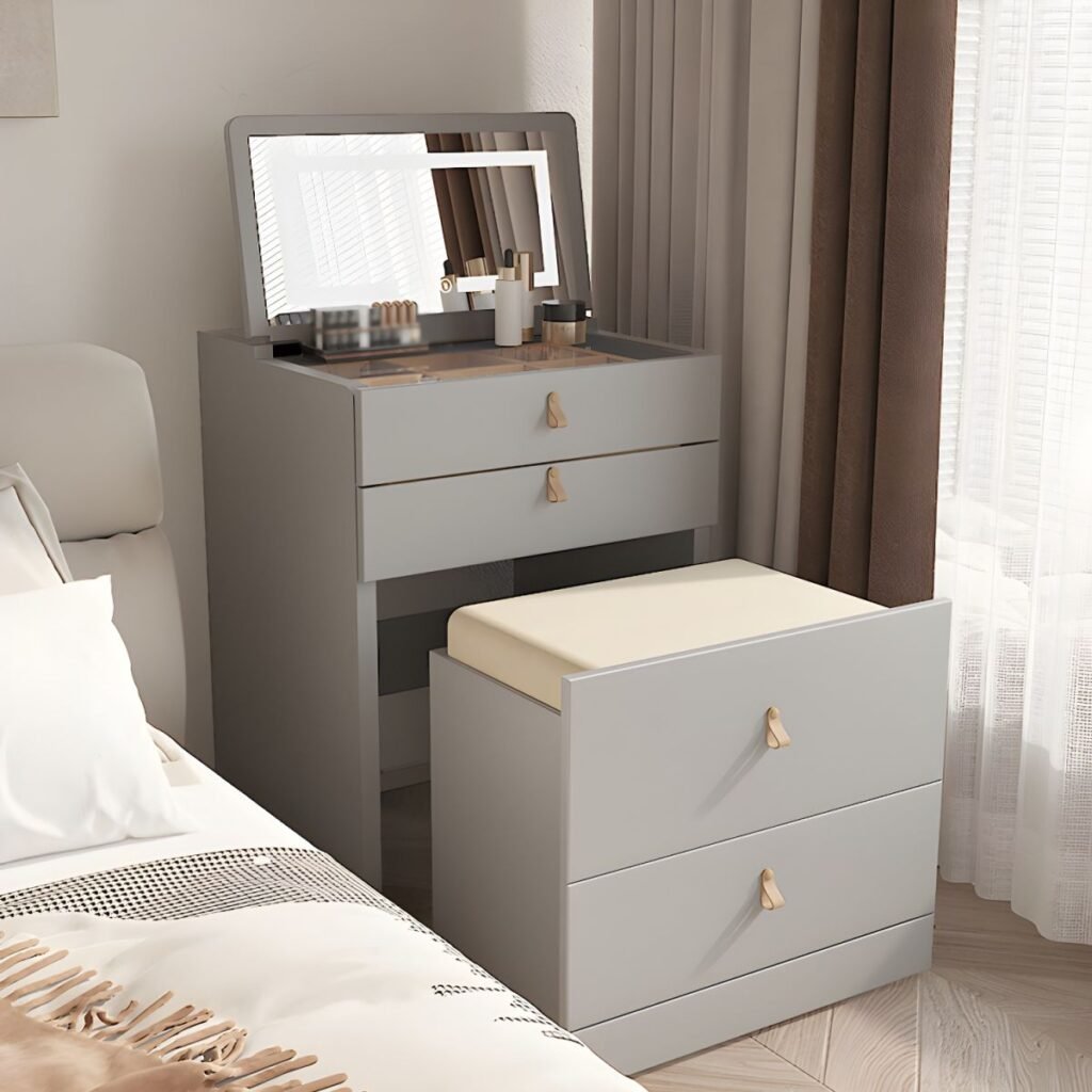 1200x12001 121 White Grey Vanity Desk | Luminous 60cm Chic Set