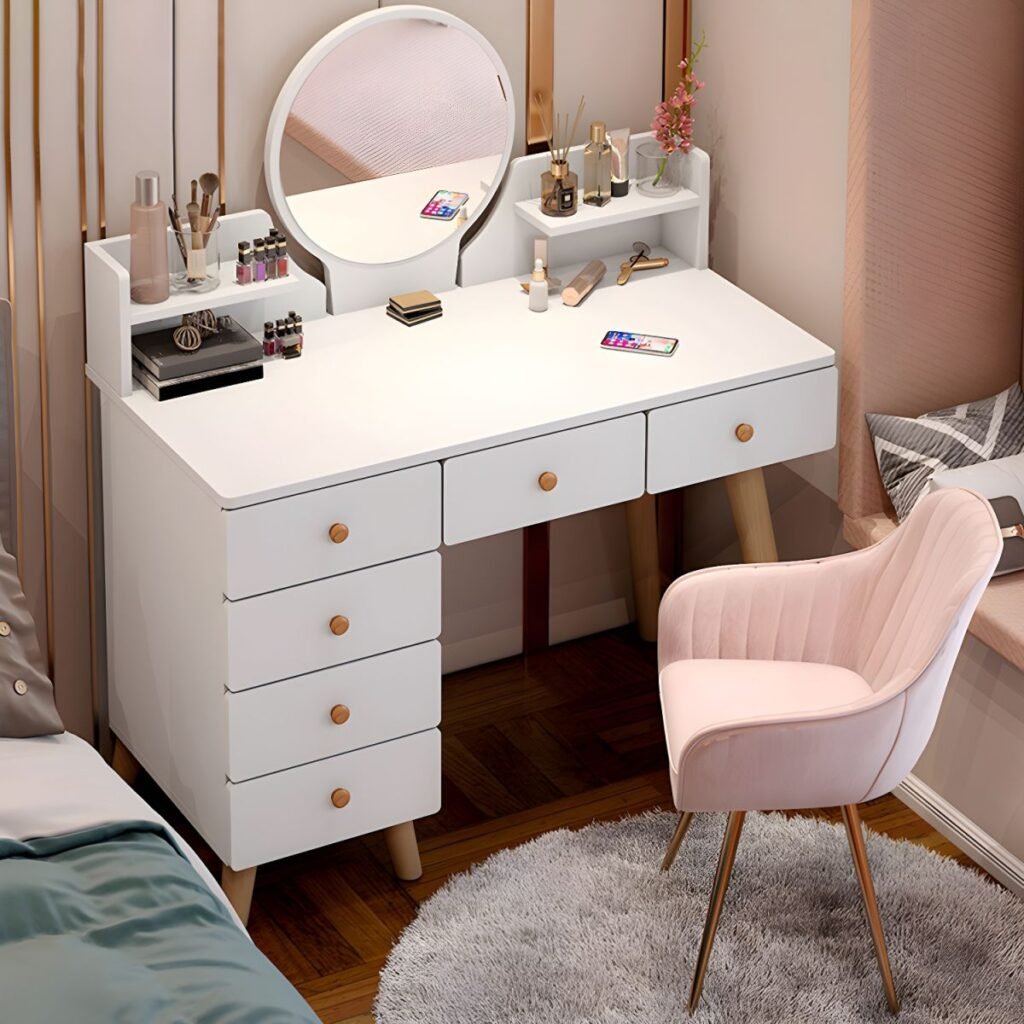 1200x12001 125 Textured White Vanity Desk | Radiant 80-100cm Set