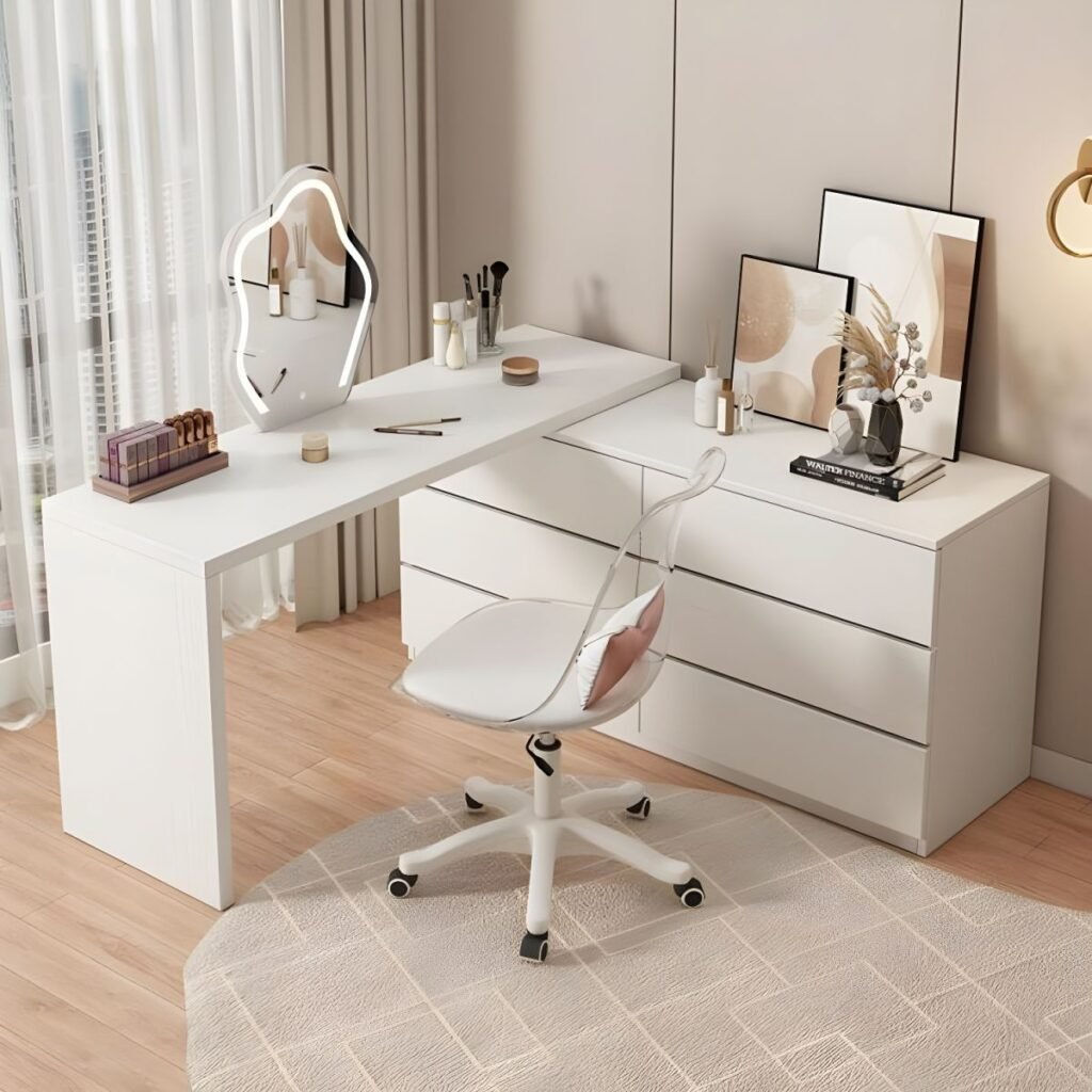 1200x12001 144 Pure White Minimalist Vanity | Sleek 120cm Swivel Desk