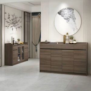 Manufactured Wood Shoe Storage Cabinet 5-Tier ShoeTower with Shelf, Drawers, Gate, Dustproof Cover, and Closed Back