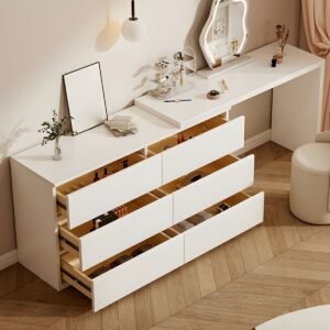 Double Chest Vanity with 6 Drawers in Pure White