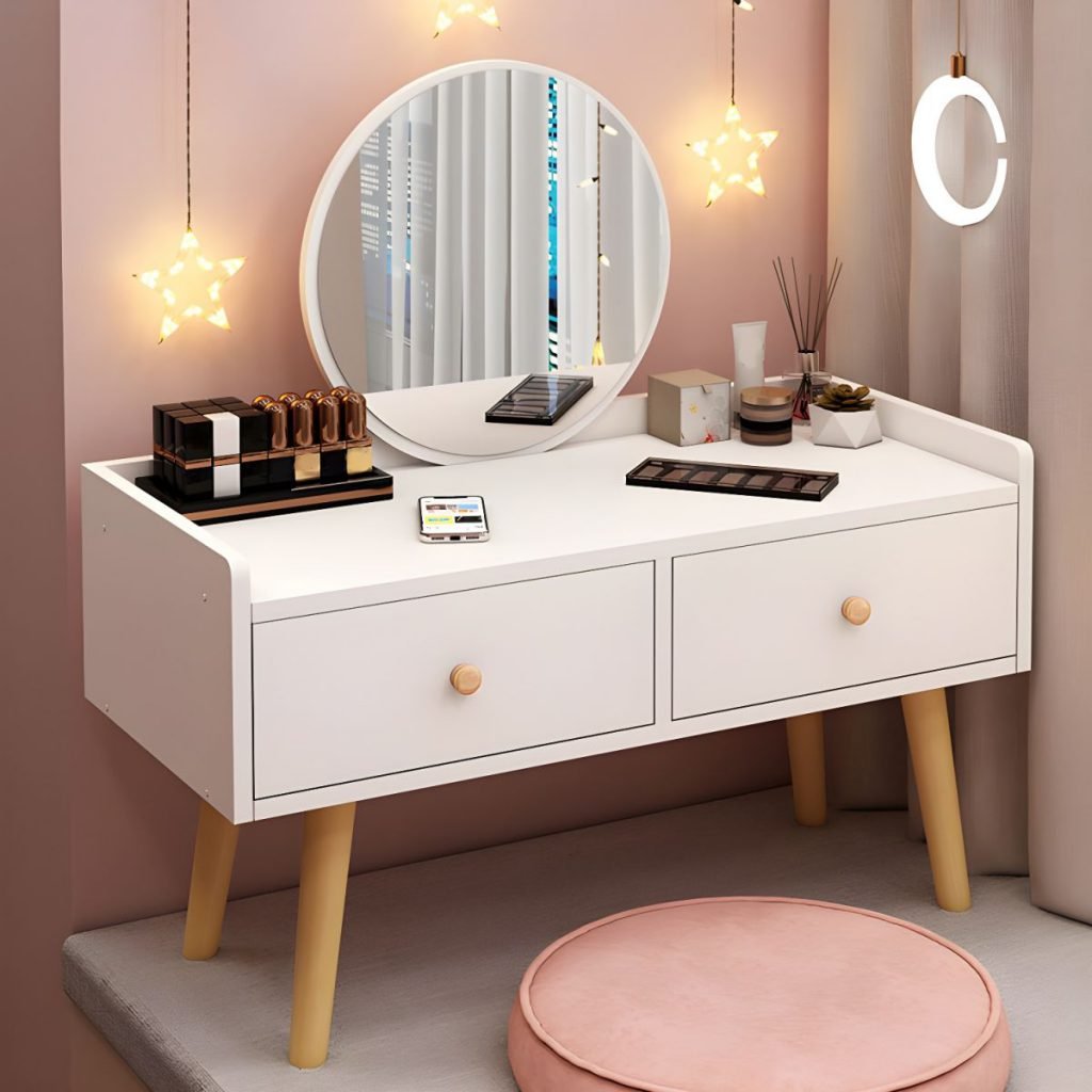 White Petite Vanity Set in all-white E0 grade wood finish.