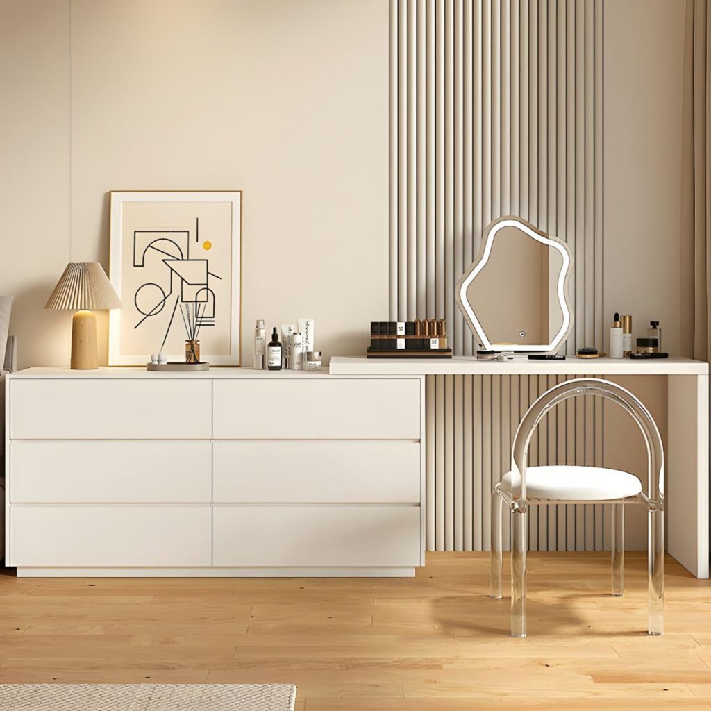 Large Vanity with 6 Drawers in white+wood finish with E0 board.