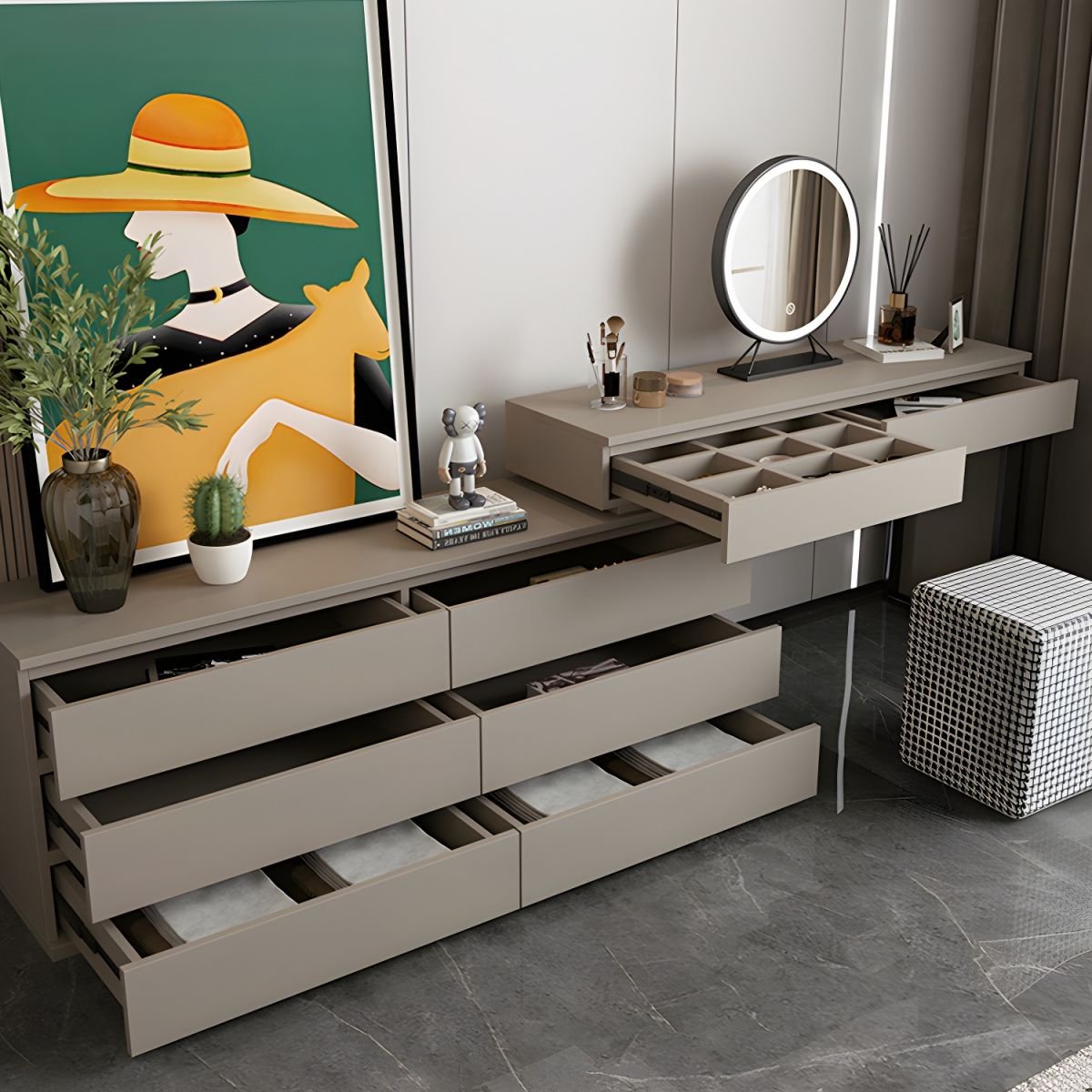 Modish Large Vanity Set with Laminate Table Top and 5 Drawers - Image 2